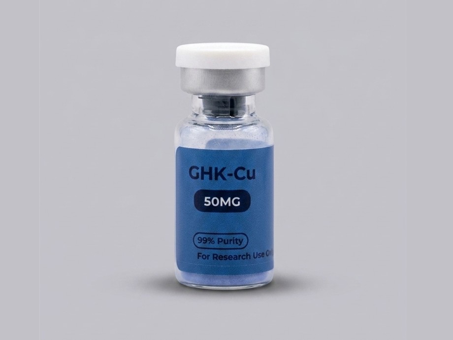 GHK-Cu research vial on a clean background.